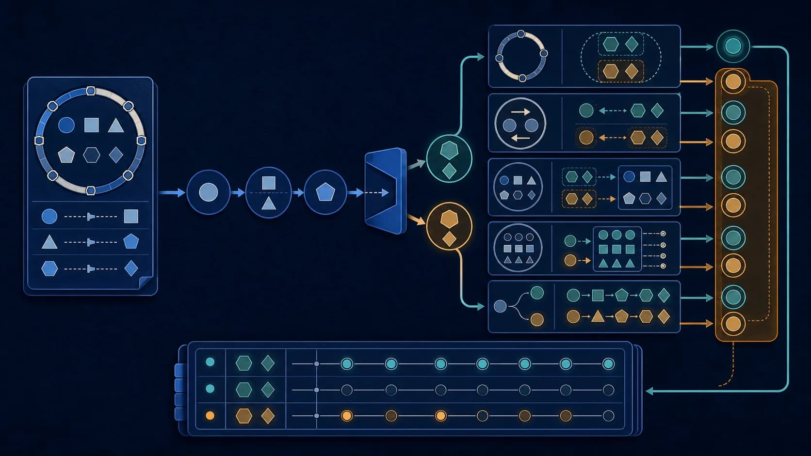 A geometric proposed solution splitting into two candidates that pass through five independent verification lanes, with one candidate isolated after failing the original-problem check